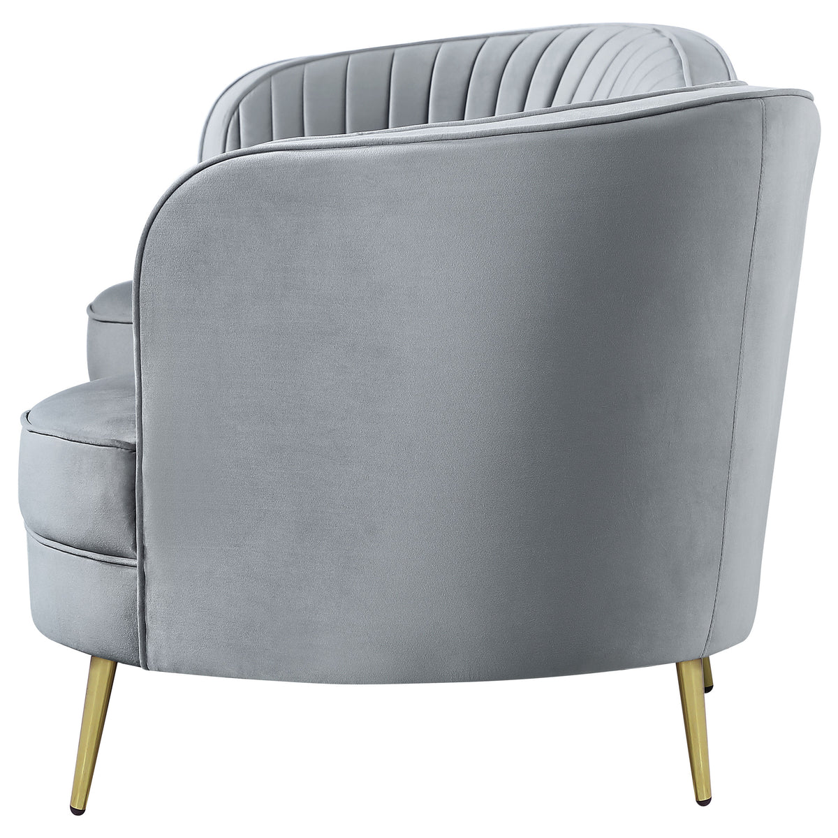 Sophia Kidney-Shaped Velvet Sofa, Loveseat & Barrel Chair - Channel Tufted Grey with Gold Legs – view 11