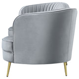 Sophia Kidney-Shaped Velvet Sofa, Loveseat & Barrel Chair - Channel Tufted Grey with Gold Legs – view 11