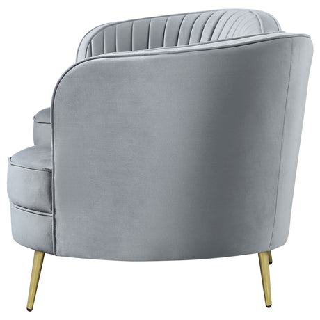 Sophia Kidney-Shaped Velvet Sofa, Loveseat & Barrel Chair - Channel Tufted Grey with Gold Legs – view 11