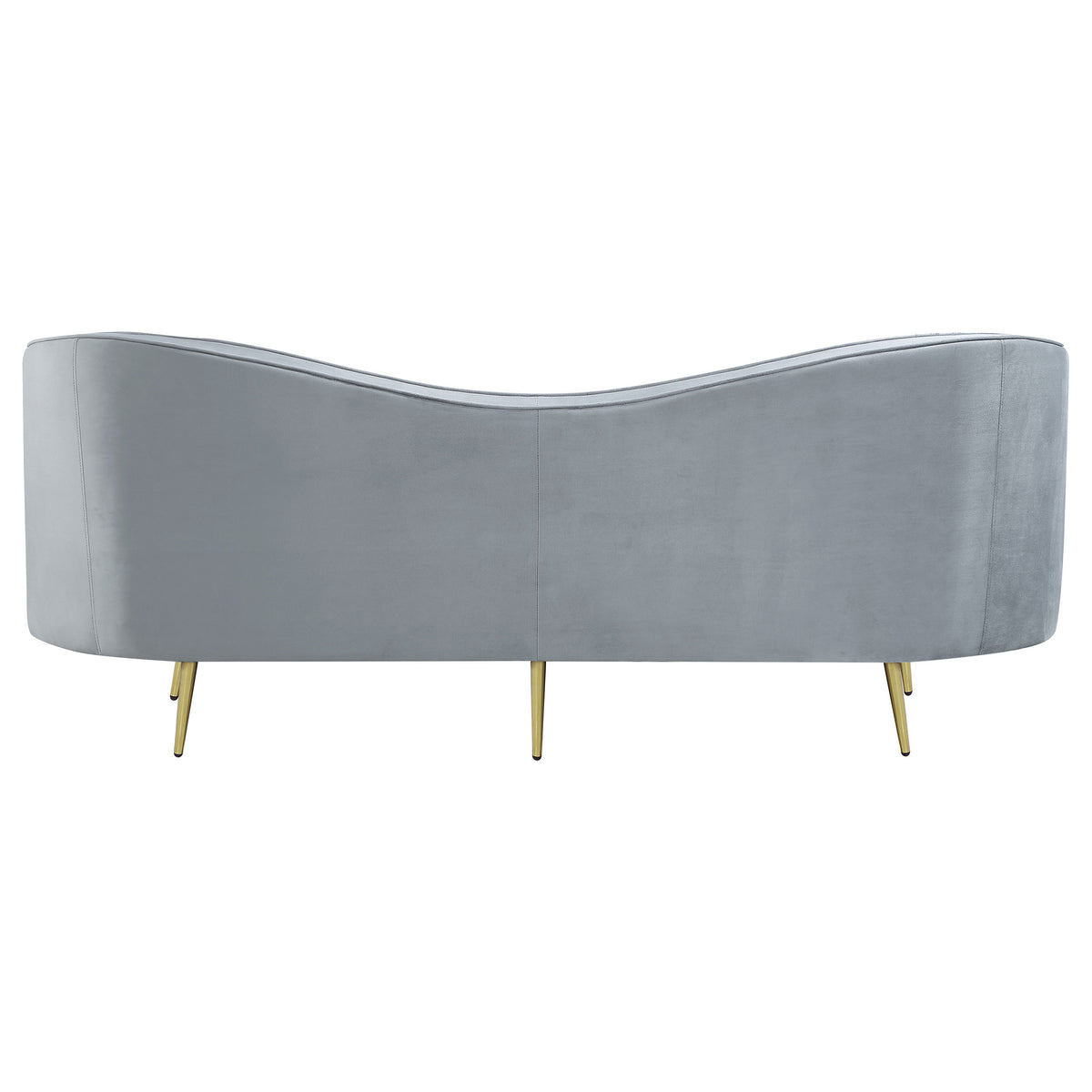Sophia Kidney-Shaped Velvet Sofa, Loveseat & Barrel Chair - Channel Tufted Grey with Gold Legs – view 12