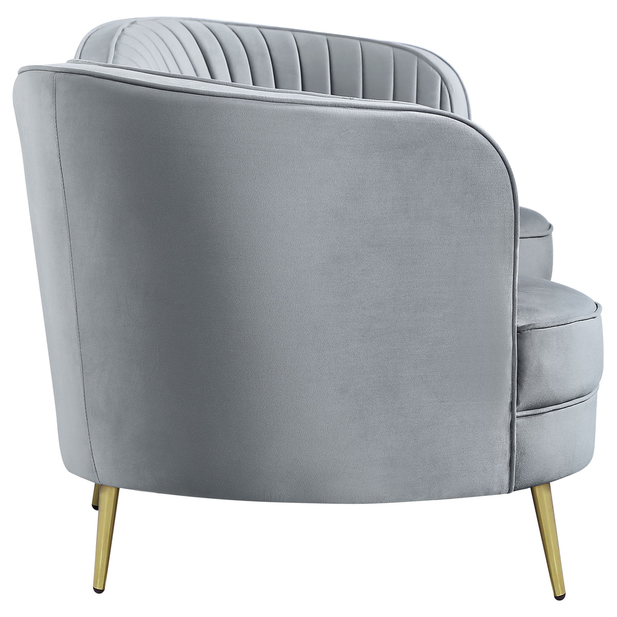 Sophia Kidney-Shaped Velvet Sofa, Loveseat & Barrel Chair - Channel Tufted Grey with Gold Legs – view 13