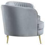Sophia Kidney-Shaped Velvet Sofa, Loveseat & Barrel Chair - Channel Tufted Grey with Gold Legs – view 13