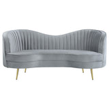 Sophia Kidney-Shaped Velvet Sofa, Loveseat & Barrel Chair - Channel Tufted Grey with Gold Legs – view 17