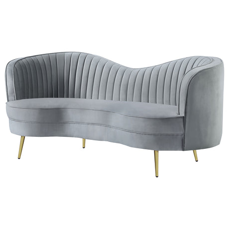 Sophia Kidney-Shaped Velvet Sofa, Loveseat & Barrel Chair - Channel Tufted Grey with Gold Legs – view 18