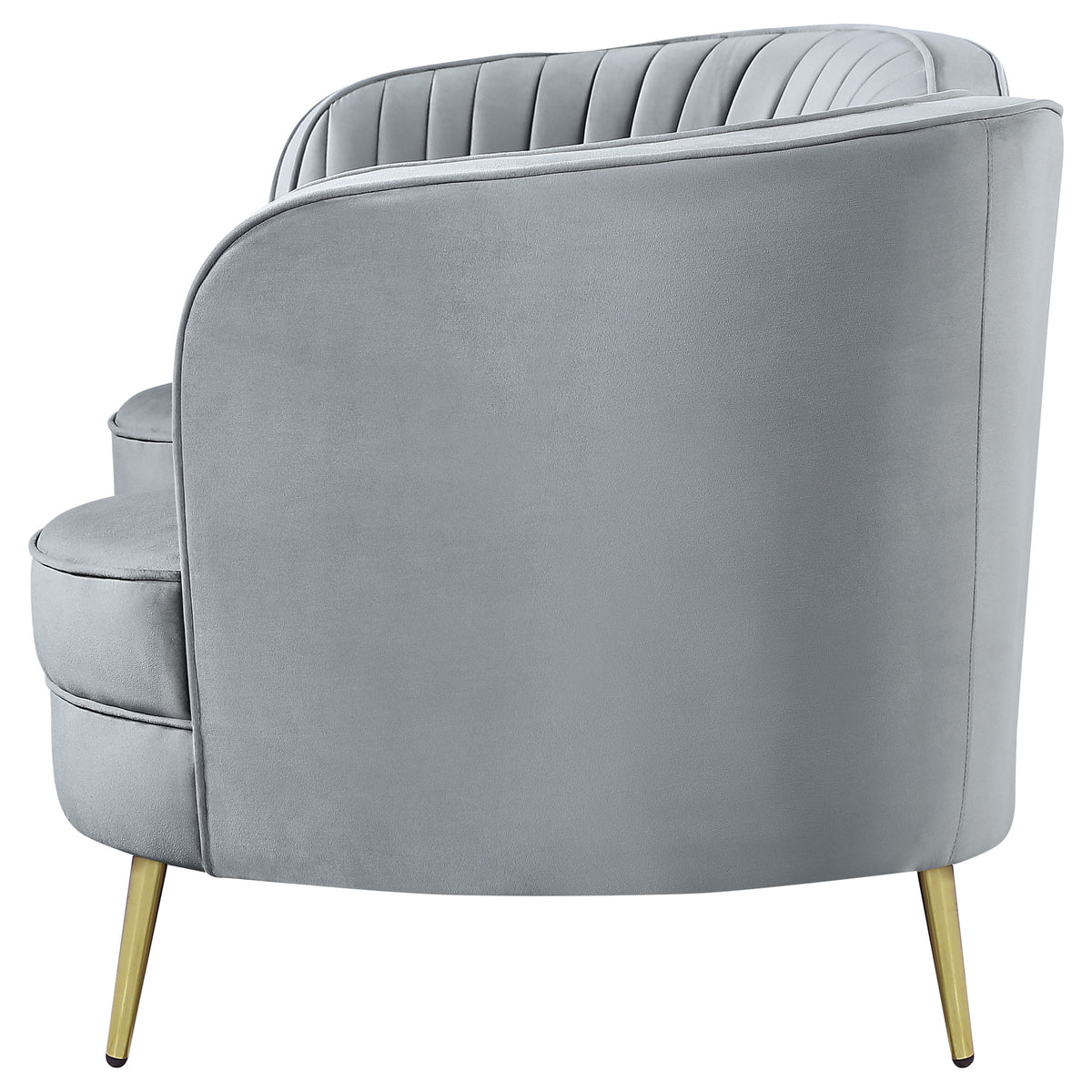 Sophia Kidney-Shaped Velvet Sofa, Loveseat & Barrel Chair - Channel Tufted Grey with Gold Legs – view 19