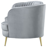 Sophia Kidney-Shaped Velvet Sofa, Loveseat & Barrel Chair - Channel Tufted Grey with Gold Legs – view 19