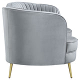 Sophia Kidney-Shaped Velvet Sofa, Loveseat & Barrel Chair - Channel Tufted Grey with Gold Legs