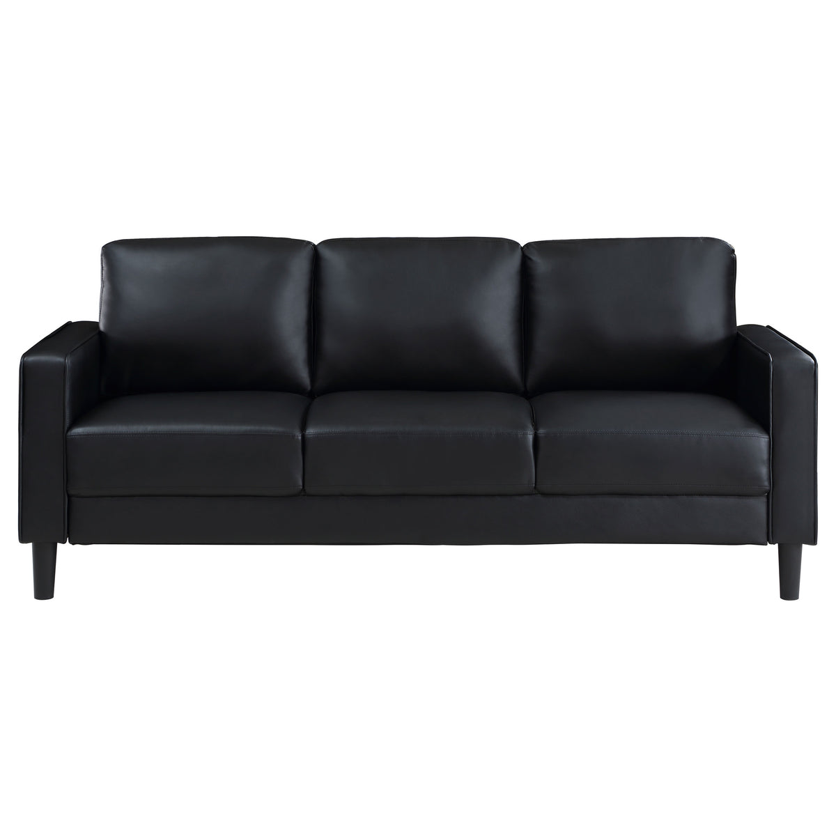 Ruth Track Arm Sofa, Loveseat & Accent Chair - Modern Black Faux Leather Living Room Sets – view 9