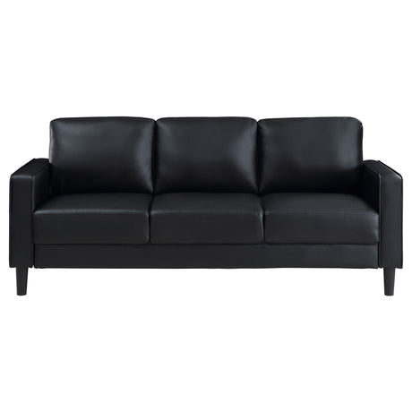 Ruth Track Arm Sofa, Loveseat & Accent Chair - Modern Black Faux Leather Living Room Sets – view 9