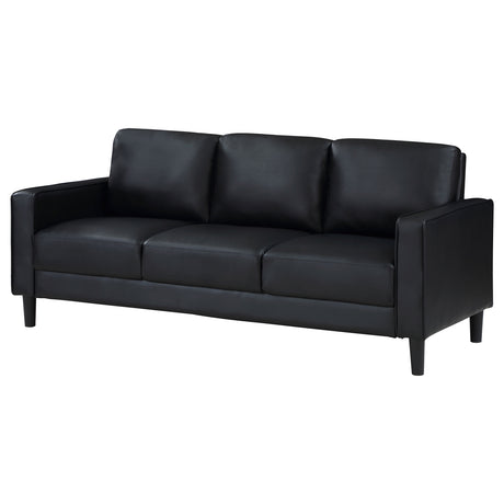 Ruth Track Arm Sofa, Loveseat & Accent Chair - Modern Black Faux Leather Living Room Sets – view 10
