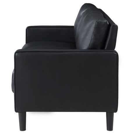 Ruth Track Arm Sofa, Loveseat & Accent Chair - Modern Black Faux Leather Living Room Sets – view 11