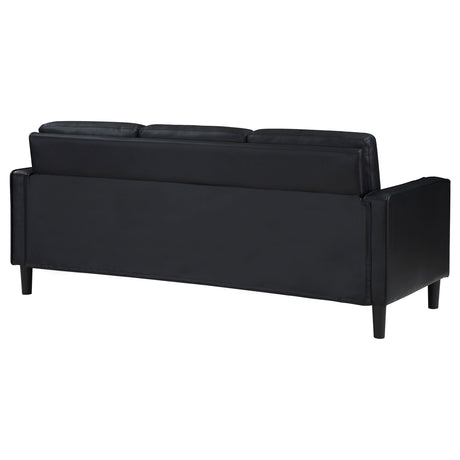 Ruth Track Arm Sofa, Loveseat & Accent Chair - Modern Black Faux Leather Living Room Sets – view 13
