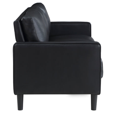 Ruth Track Arm Sofa, Loveseat & Accent Chair - Modern Black Faux Leather Living Room Sets – view 14