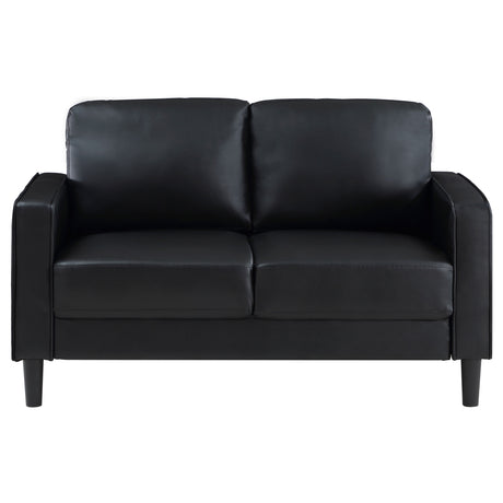 Ruth Track Arm Sofa, Loveseat & Accent Chair - Modern Black Faux Leather Living Room Sets – view 18