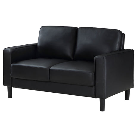 Ruth Track Arm Sofa, Loveseat & Accent Chair - Modern Black Faux Leather Living Room Sets – view 19