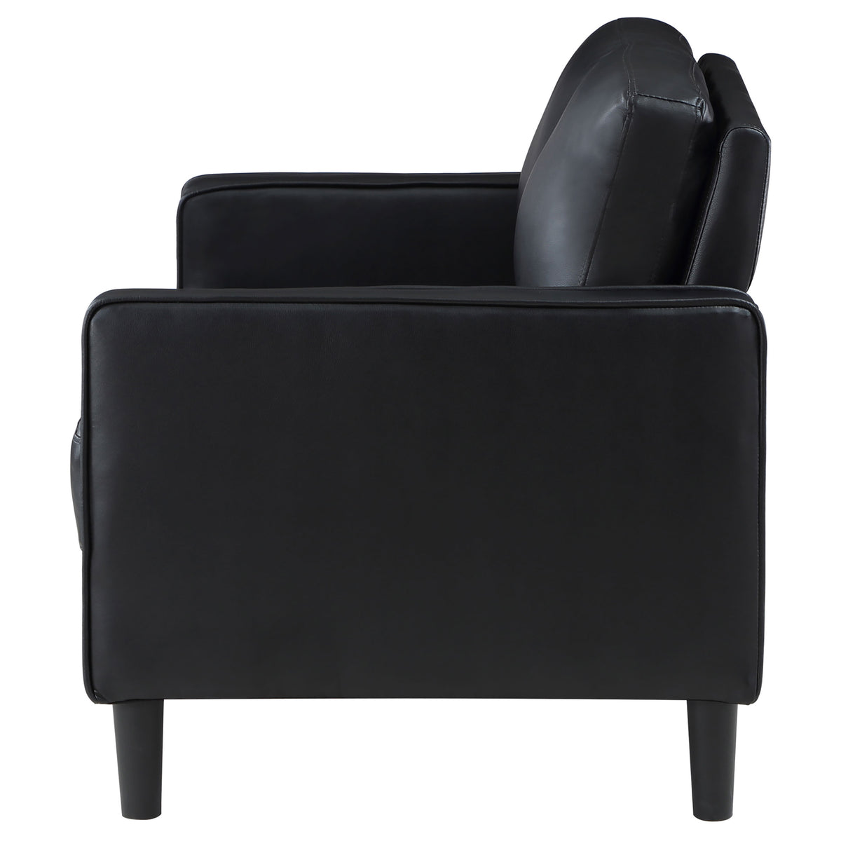 Ruth Track Arm Sofa, Loveseat & Accent Chair - Modern Black Faux Leather Living Room Sets – view 20
