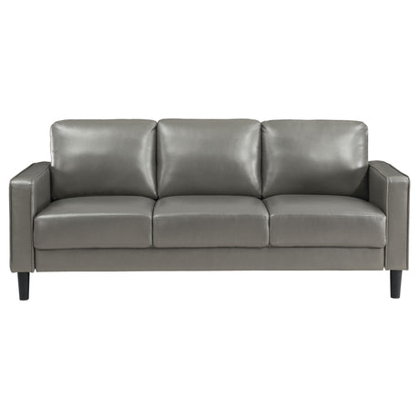 Ruth Track Arm Sofa, Loveseat & Chair - Grey Faux Leather with Black Tapered Legs – view 9