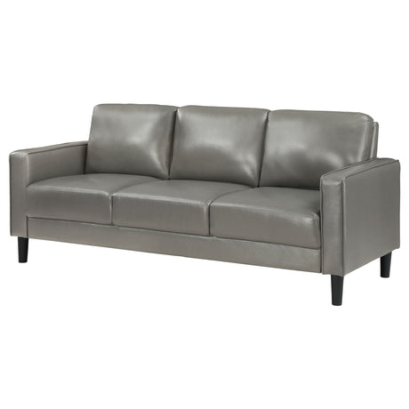 Ruth Track Arm Sofa, Loveseat & Chair - Grey Faux Leather with Black Tapered Legs – view 10