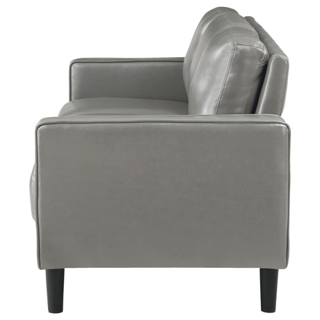Ruth Track Arm Sofa, Loveseat & Chair - Grey Faux Leather with Black Tapered Legs – view 11