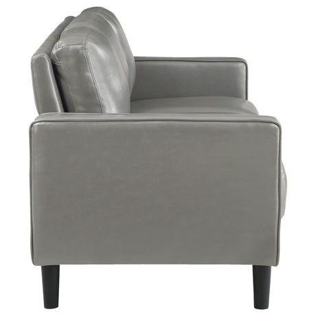 Ruth Track Arm Sofa, Loveseat & Chair - Grey Faux Leather with Black Tapered Legs – view 14