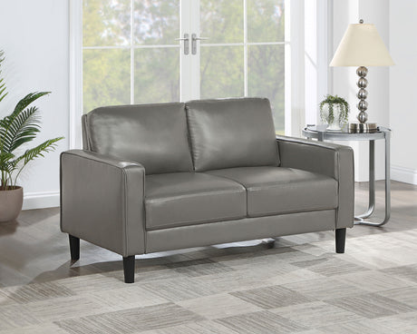 Ruth Track Arm Sofa, Loveseat & Chair - Grey Faux Leather with Black Tapered Legs – view 2