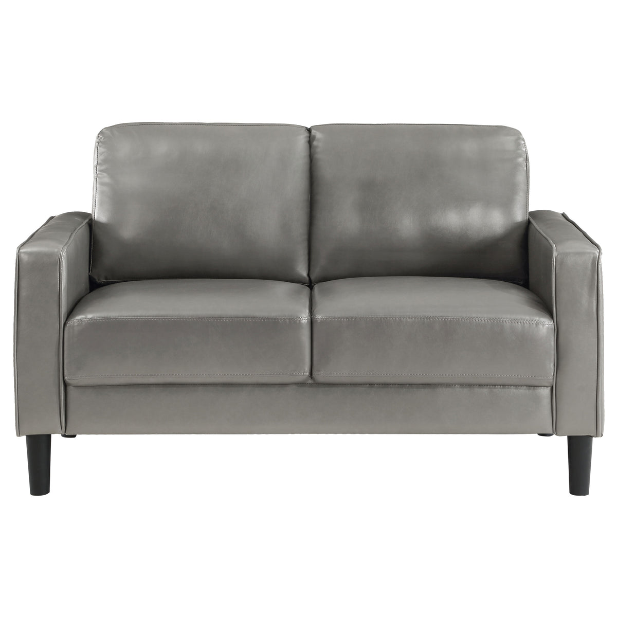 Ruth Track Arm Sofa, Loveseat & Chair - Grey Faux Leather with Black Tapered Legs – view 18