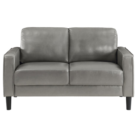 Ruth Track Arm Sofa, Loveseat & Chair - Grey Faux Leather with Black Tapered Legs – view 18