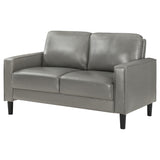 Ruth Track Arm Sofa, Loveseat & Chair - Grey Faux Leather with Black Tapered Legs – view 19
