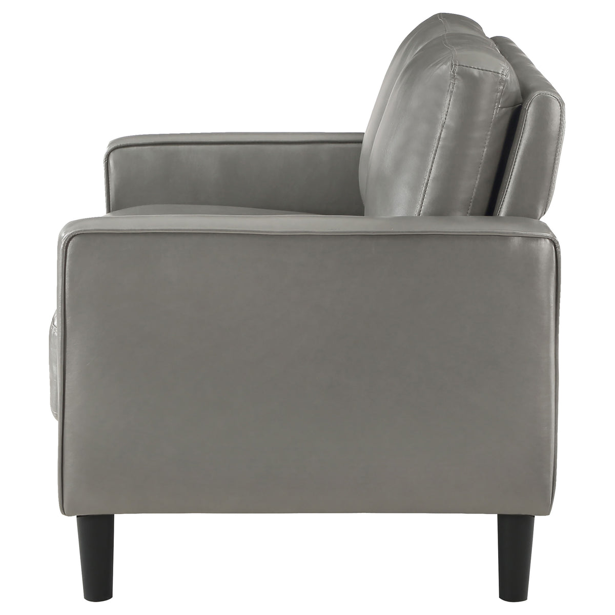 Ruth Track Arm Sofa, Loveseat & Chair - Grey Faux Leather with Black Tapered Legs – view 20