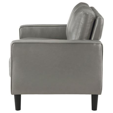 Ruth Track Arm Sofa, Loveseat & Chair - Grey Faux Leather with Black Tapered Legs – view 20