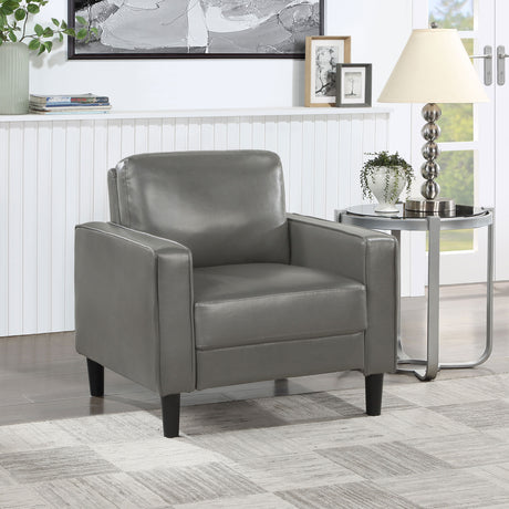 Ruth Track Arm Sofa, Loveseat & Chair - Grey Faux Leather with Black Tapered Legs - lifestyle
