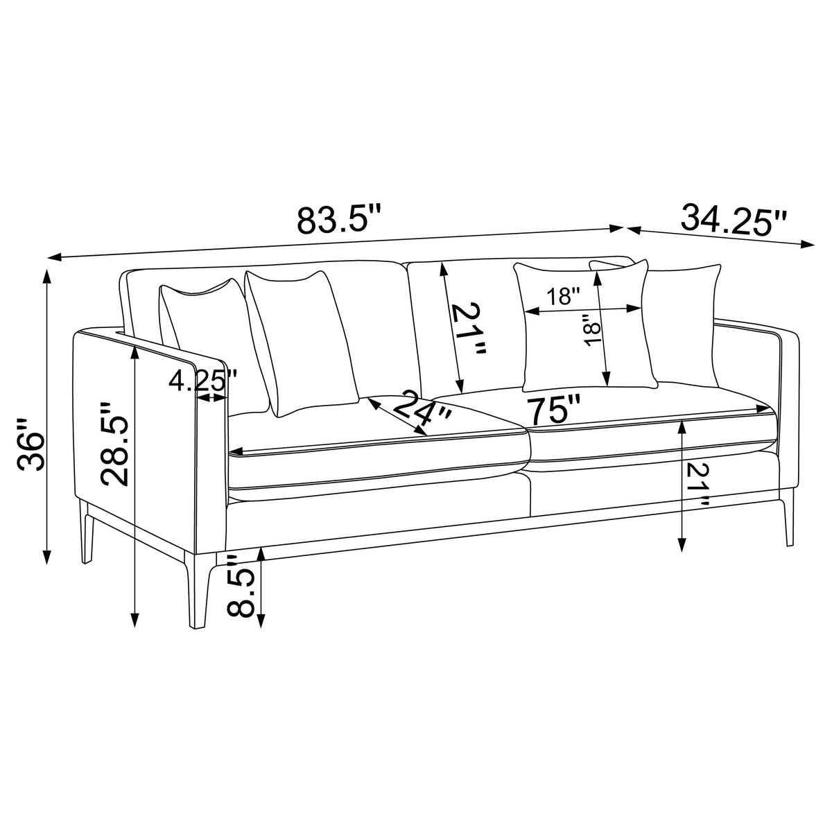 Apperson Track Arm Sofa, Loveseat & Chair - Light Grey Linen-Like Upholstery with Reversible Cushions – view 15