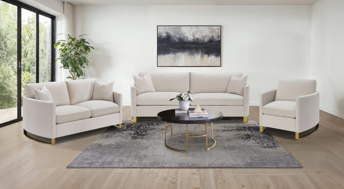 Corliss Curved Track Arm Sofa, Loveseat & Chair - 3pcs- Sofa + Loveseat + Accent Chair