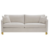 Corliss Curved Track Arm Sofa, Loveseat & Chair - Beige Velvet with Gold Legs, Living Room Sets – view 7