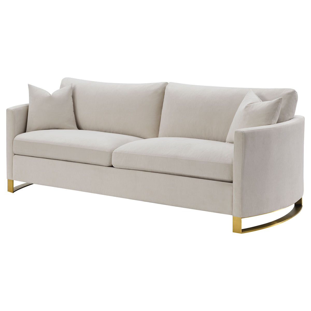Corliss Curved Track Arm Sofa, Loveseat & Chair - Beige Velvet with Gold Legs, Living Room Sets – view 8