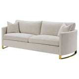 Corliss Curved Track Arm Sofa, Loveseat & Chair - Beige Velvet with Gold Legs, Living Room Sets – view 8