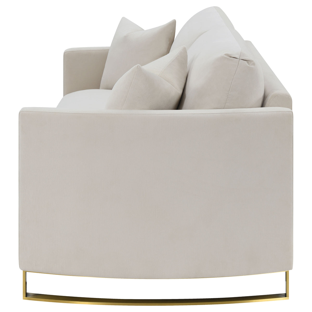 Corliss Curved Track Arm Sofa, Loveseat & Chair - Beige Velvet with Gold Legs, Living Room Sets – view 9