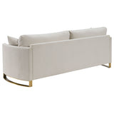 Corliss Curved Track Arm Sofa, Loveseat & Chair - Beige Velvet with Gold Legs, Living Room Sets – view 10
