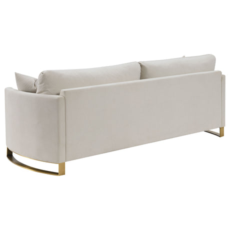 Corliss Curved Track Arm Sofa, Loveseat & Chair - Beige Velvet with Gold Legs, Living Room Sets – view 10