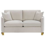 Corliss Curved Track Arm Sofa, Loveseat & Chair - Beige Velvet with Gold Legs, Living Room Sets – view 17