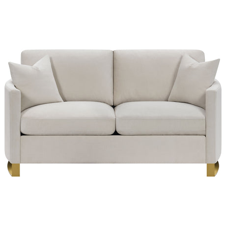Corliss Curved Track Arm Sofa, Loveseat & Chair - Beige Velvet with Gold Legs, Living Room Sets – view 17