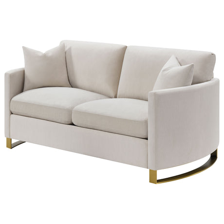 Corliss Curved Track Arm Sofa, Loveseat & Chair - Beige Velvet with Gold Legs, Living Room Sets – view 18