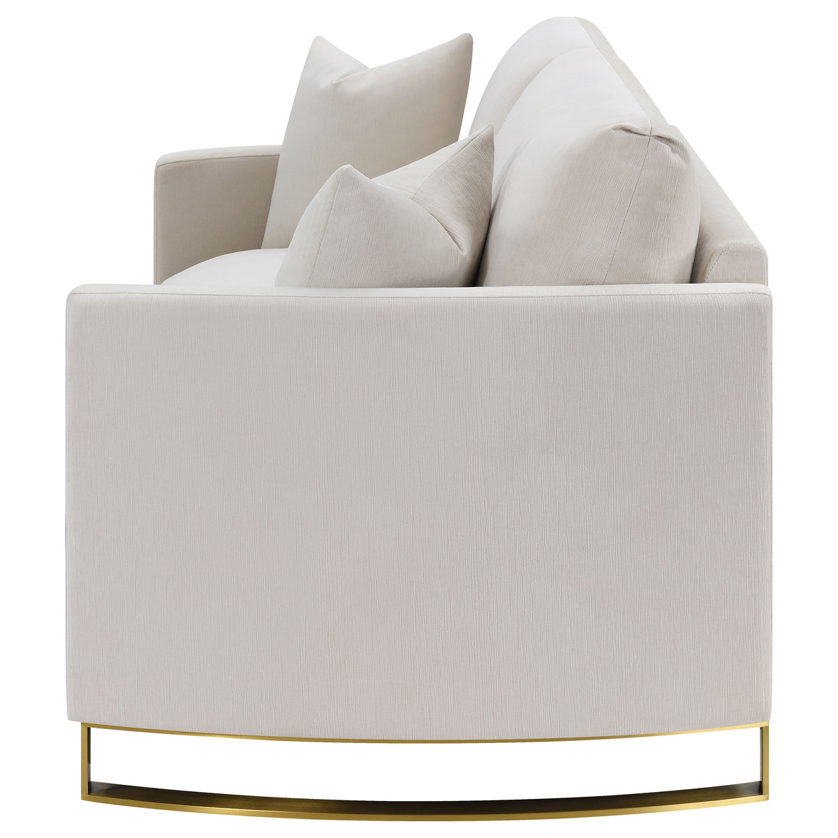 Corliss Curved Track Arm Sofa, Loveseat & Chair - Beige Velvet with Gold Legs, Living Room Sets – view 19