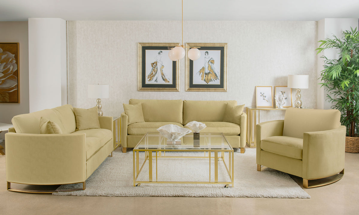 Corliss Curved Track Arm Velvet Sofa, Loveseat & Chair - 3pcs- Sofa + Loveseat + Chair