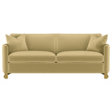Corliss Curved Track Arm Velvet Sofa, Loveseat & Chair - Camel with Gold Legs, Living Room Sets – view 7
