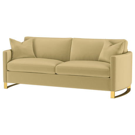 Corliss Curved Track Arm Velvet Sofa, Loveseat & Chair - Camel with Gold Legs, Living Room Sets – view 8