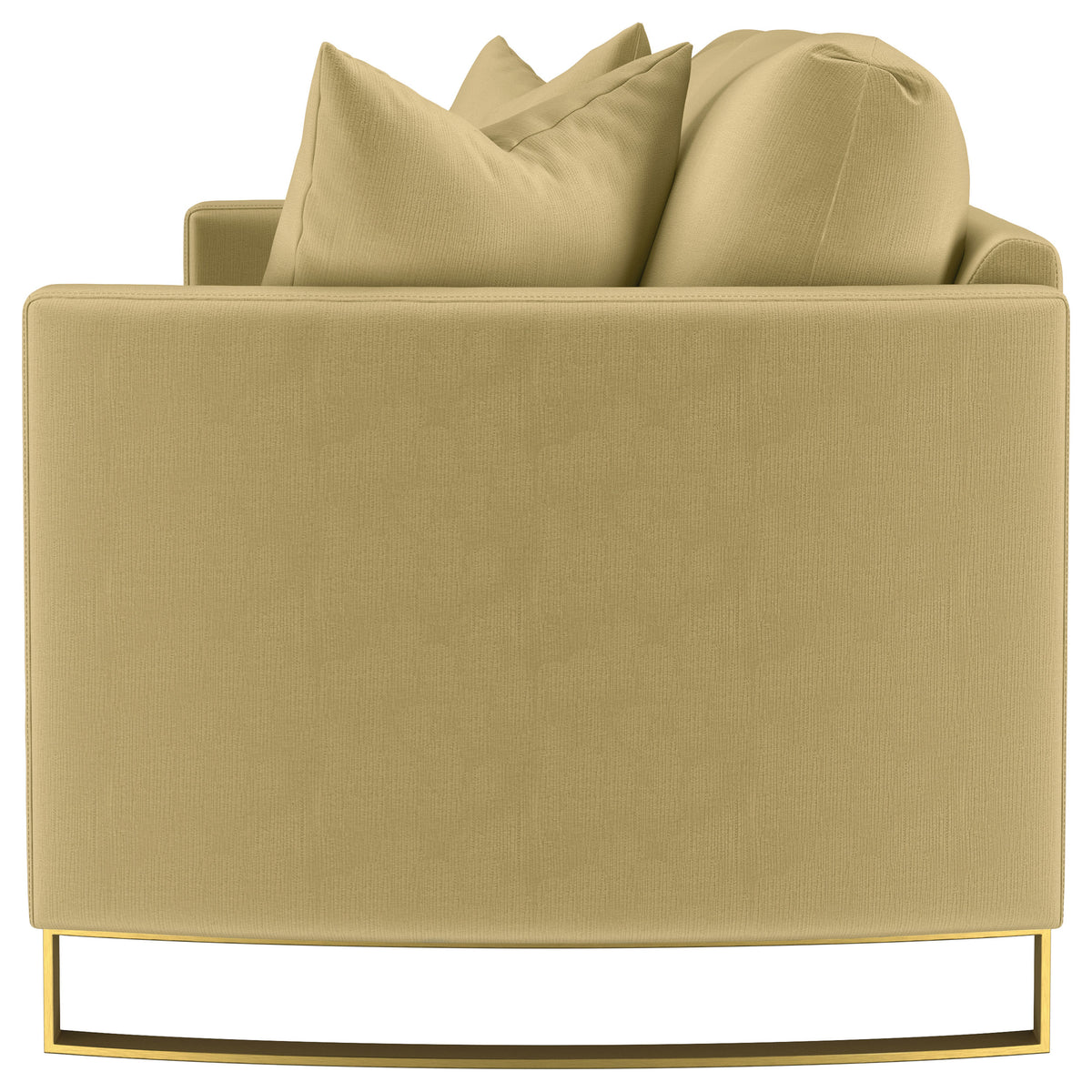 Corliss Curved Track Arm Velvet Sofa, Loveseat & Chair - Camel with Gold Legs, Living Room Sets – view 9