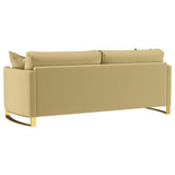 Corliss Curved Track Arm Velvet Sofa, Loveseat & Chair - Camel with Gold Legs, Living Room Sets – view 10
