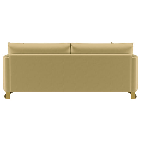 Corliss Curved Track Arm Velvet Sofa, Loveseat & Chair - Camel with Gold Legs, Living Room Sets – view 11