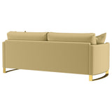 Corliss Curved Track Arm Velvet Sofa, Loveseat & Chair - Camel with Gold Legs, Living Room Sets – view 12
